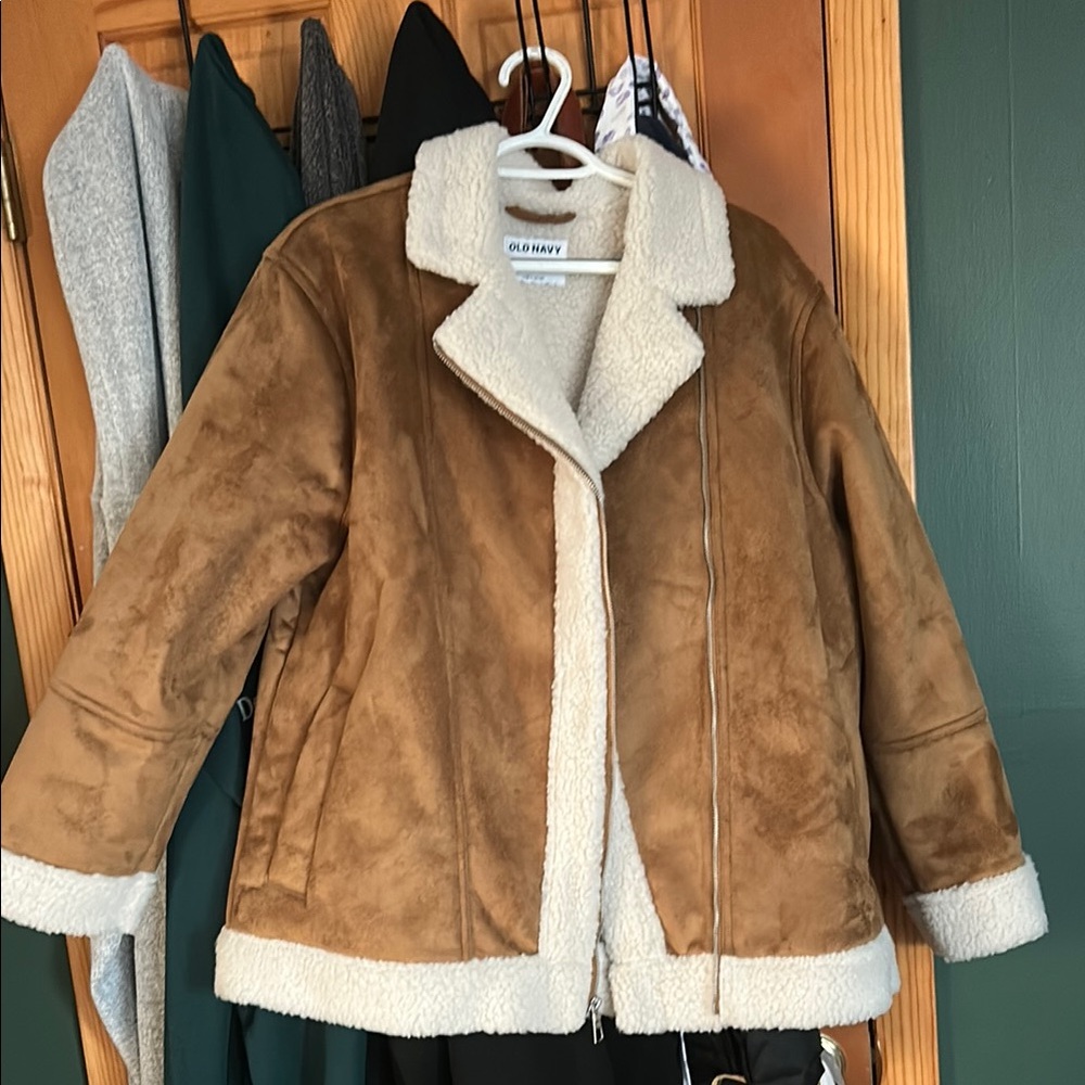 Old Navy Tan Teddy Jacket with Cream Sherpa Lining